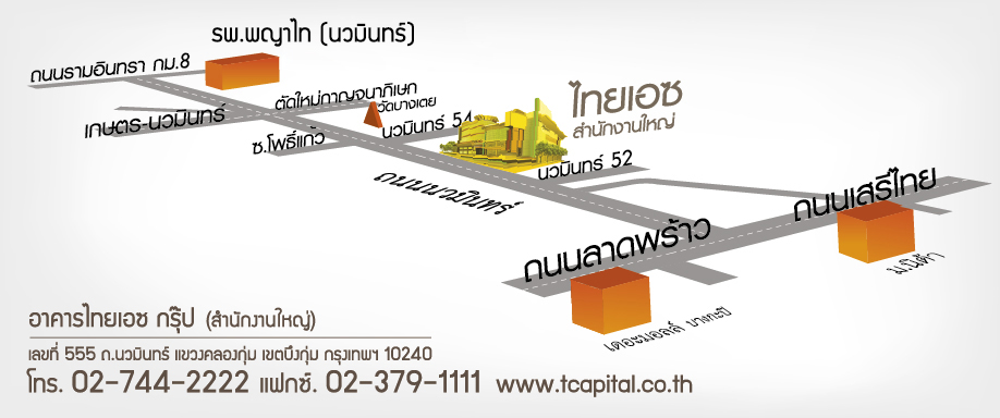 แผนที่สำนักงานไทยเอซ แคปปิตอล ถนนนวมินทร์ ระหว่างซอย 52 และ 54